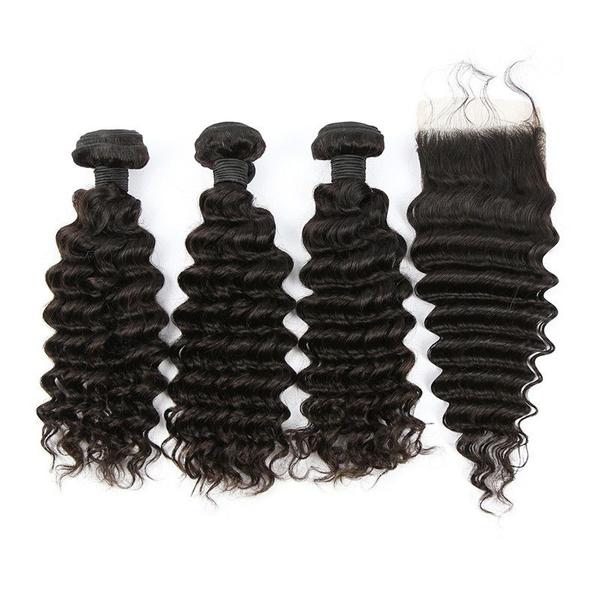 SUPERIOR LADY 9A- DEEP WAVE 6X6 HD LACE CLOSURE WITH BUNDLES