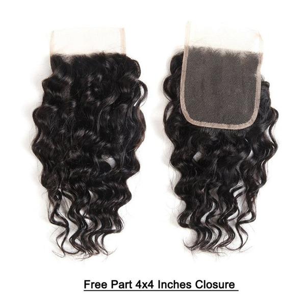 SUPERIOR LADY- Bundles With 4x4 HD Lace Closure Water Wave Human Hair