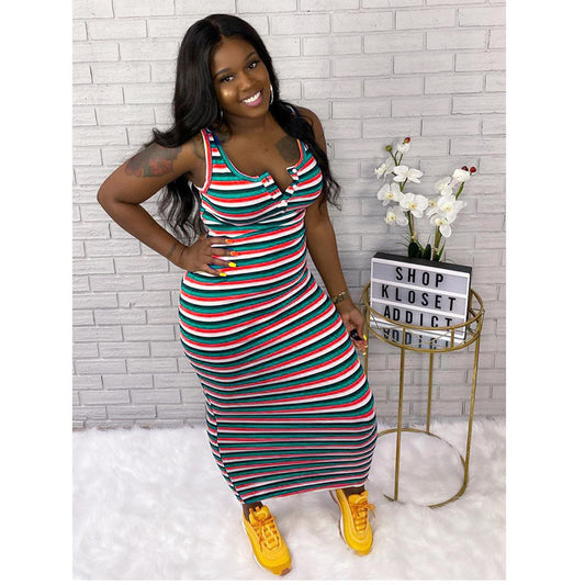 Plus Size Striped Sleeveless Maxi Dress